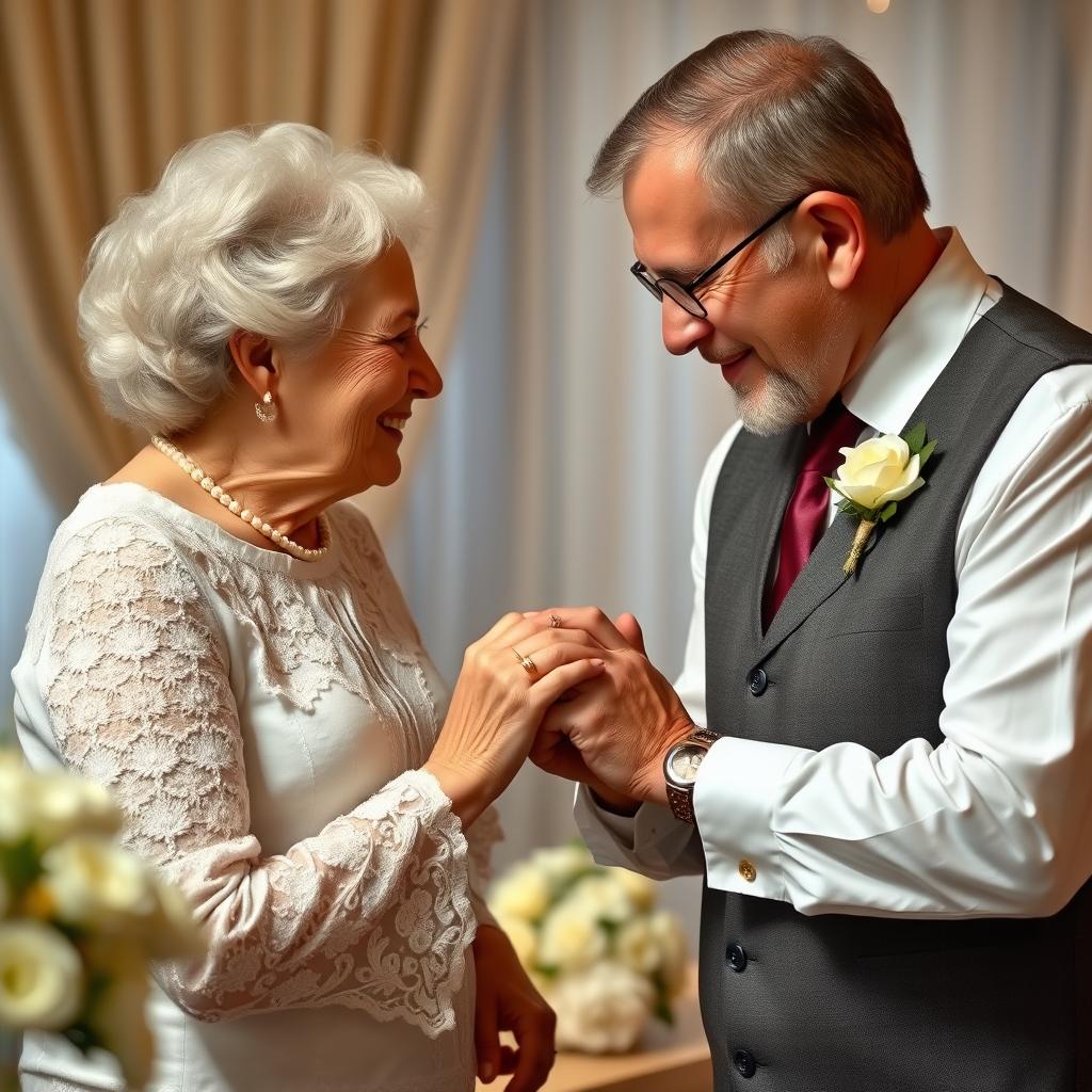 Älteres Ehepaar erneuert sein Eheversprechen zur Goldenen Hochzeit Älteres Ehepaar erneuert sein Eheversprechen zur Goldenen Hochzeit