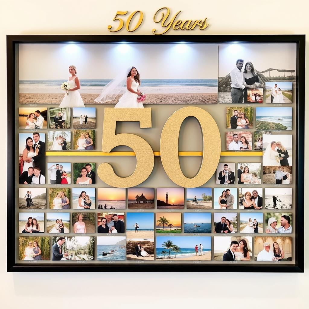 Fotowand mit Bildern aus 50 Jahren Ehe zur Goldenen Hochzeit der Eltern Fotowand mit Bildern aus 50 Jahren Ehe zur Goldenen Hochzeit der Eltern