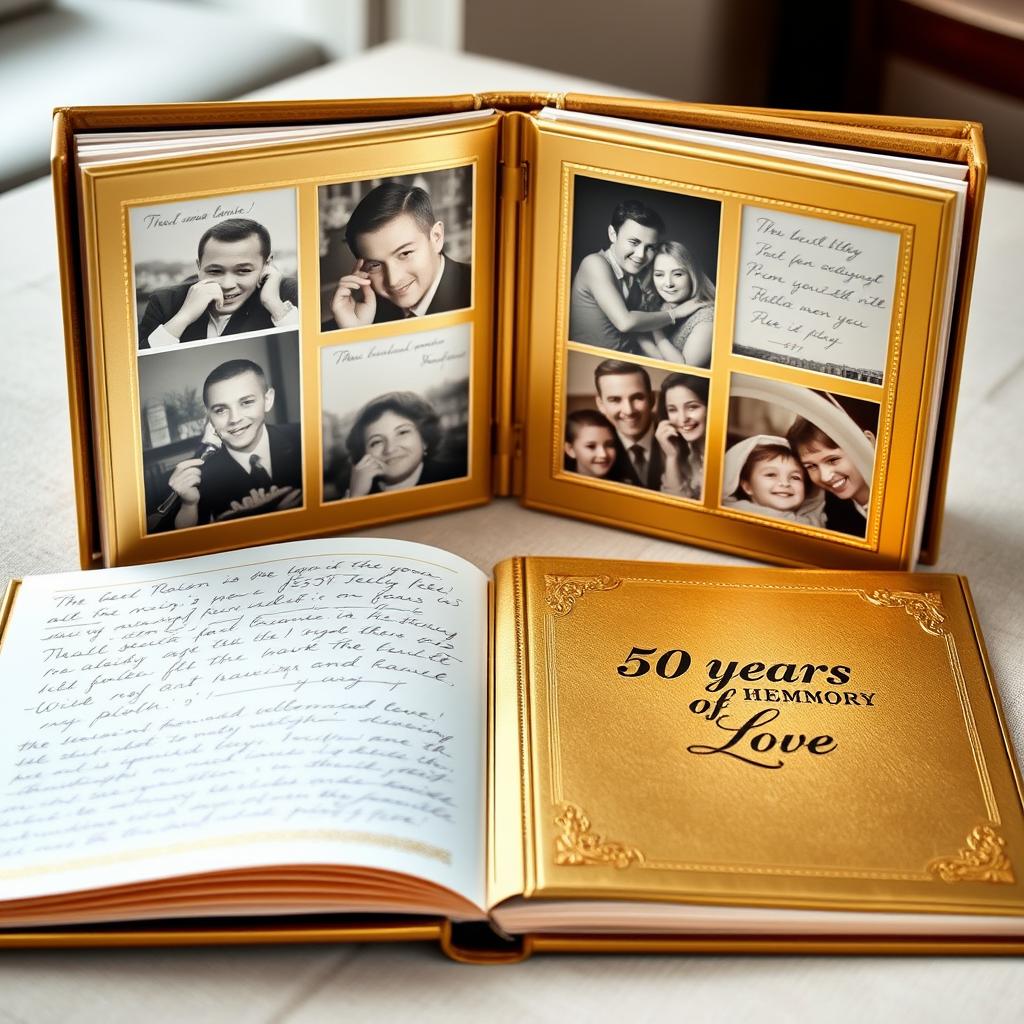 Goldenes Erinnerungsbuch mit Fotos und Glückwünschen zur Goldenen Hochzeit der Eltern Goldenes Erinnerungsbuch mit Fotos und Glückwünschen zur Goldenen Hochzeit der Eltern