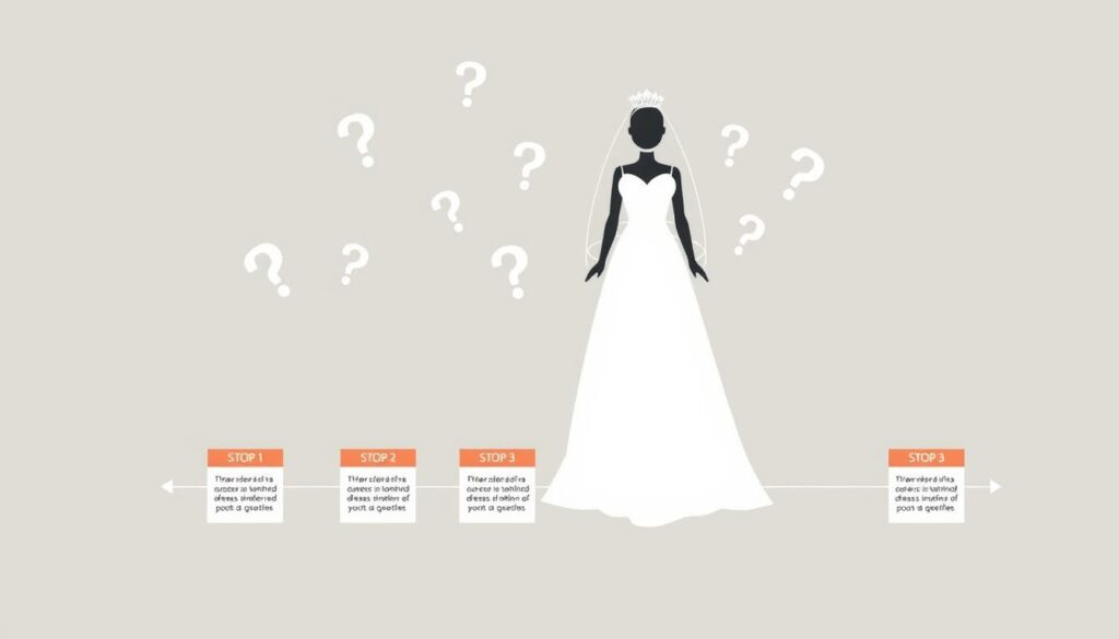 Braut mit Fragezeichen und Wann Hochzeitskleid kaufen Zeitplan