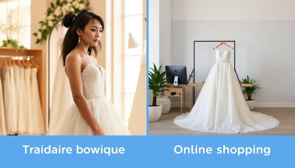 Vergleich zwischen Brautkleidkauf in Boutique und Online-Shop
