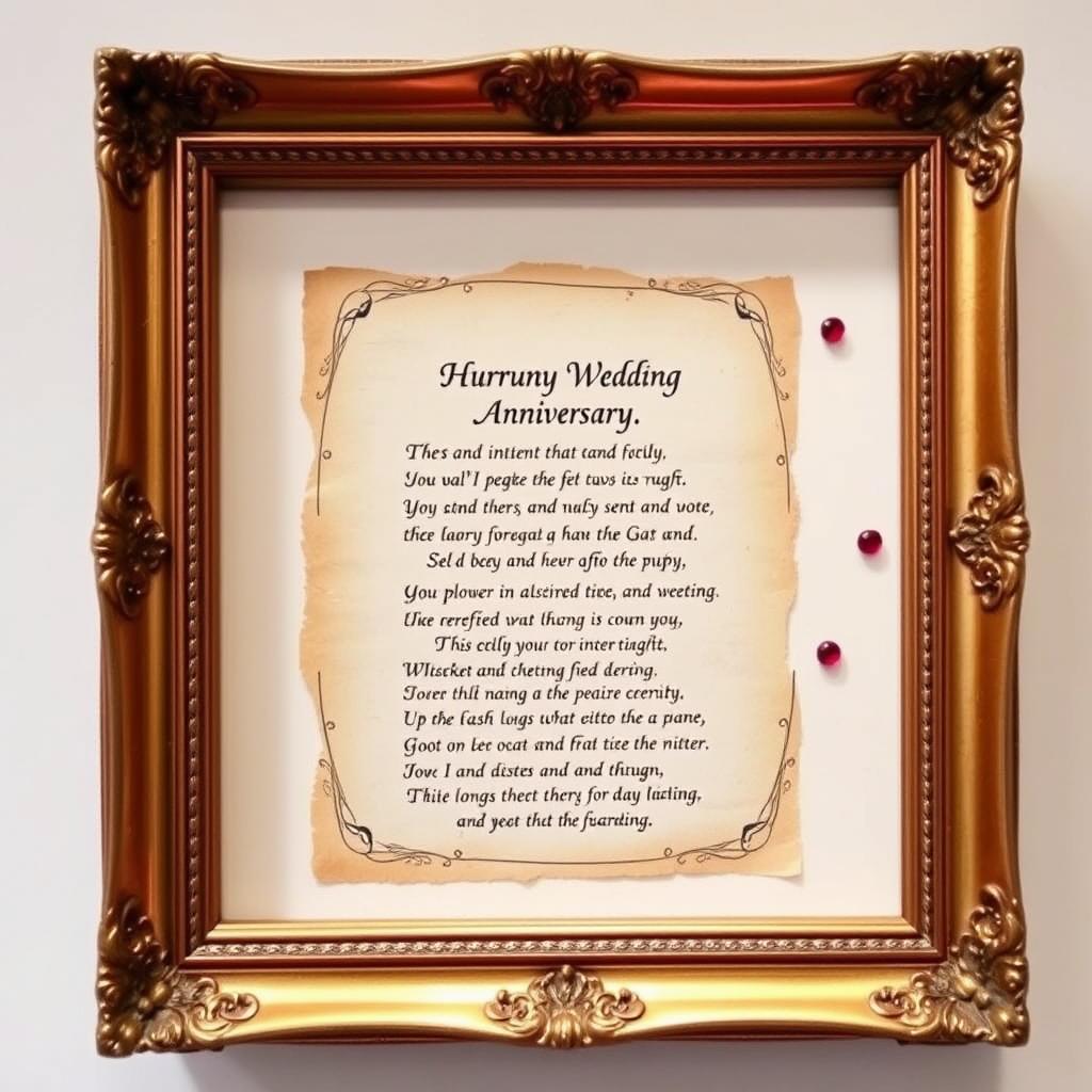 Ein eingerahmtes lustiges Gedicht zur Rubinhochzeit als Geschenk
