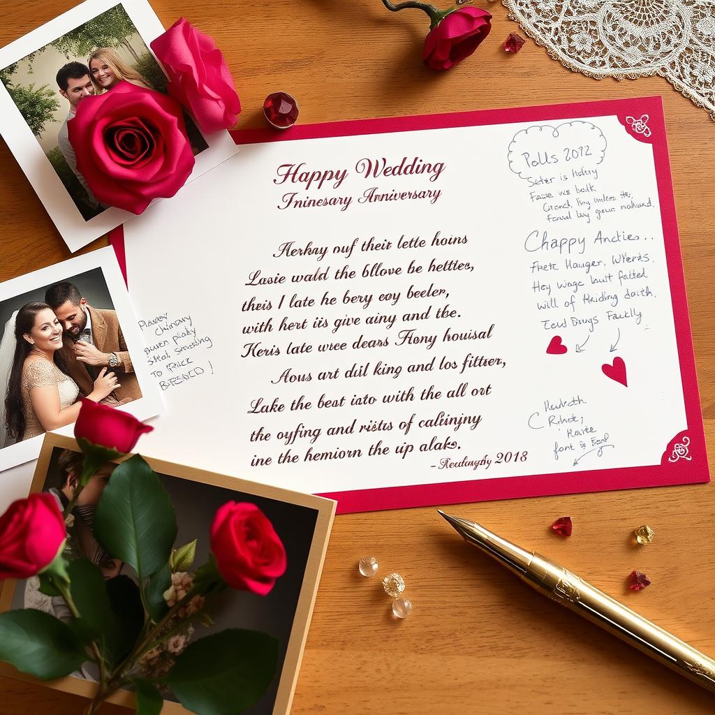 Ein personalisiertes lustiges Gedicht zur Rubinhochzeit mit handgeschriebenen Anmerkungen