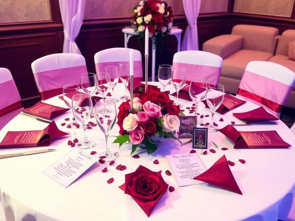 Eine Rubinhochzeitsfeier mit poetischen Elementen in der Dekoration