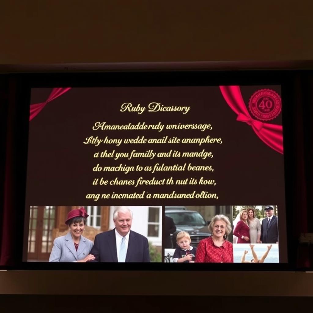 Eine digitale Präsentation eines lustigen Gedichts zur Rubinhochzeit mit Familienfotos