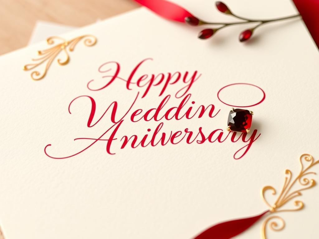 Eine elegante Glückwunschkarte zur Rubinhochzeit mit kalligrafischer Schrift