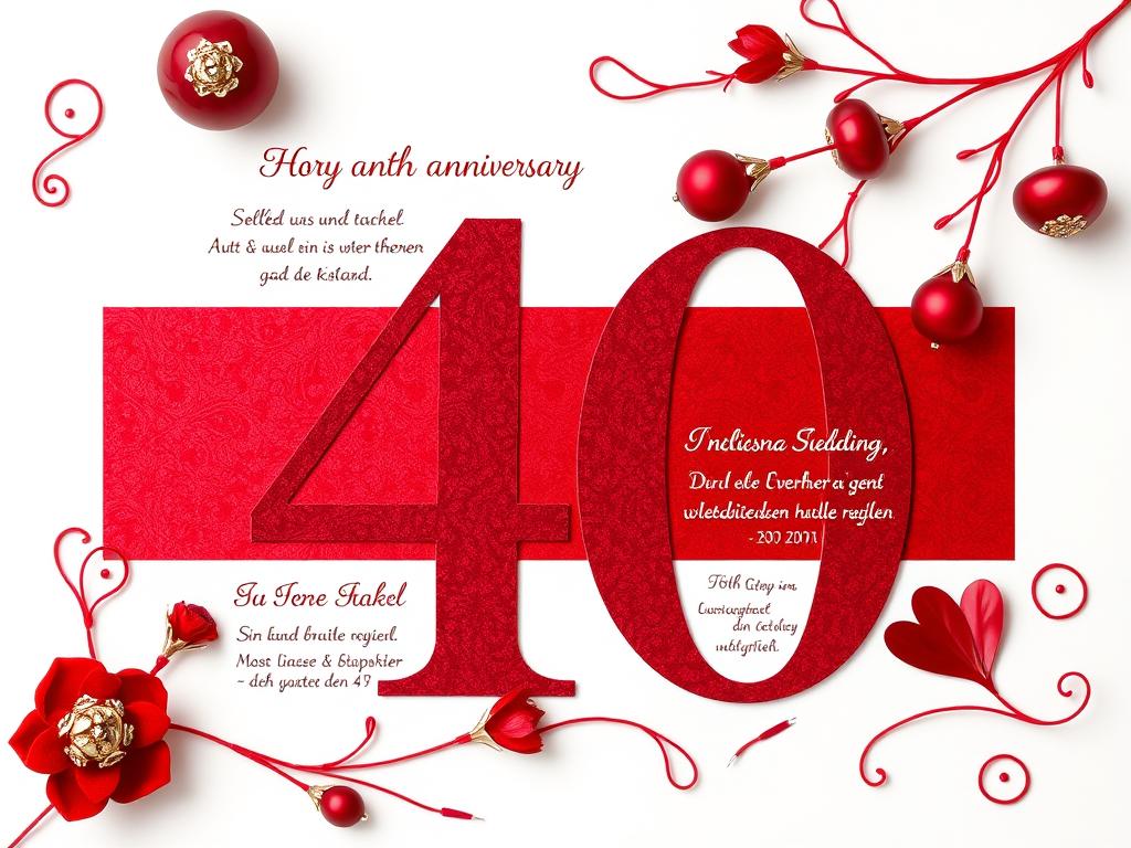 Eine elegante Rubinhochzeitskarte mit kurzen Sprüchen und rubinroten Verzierungen