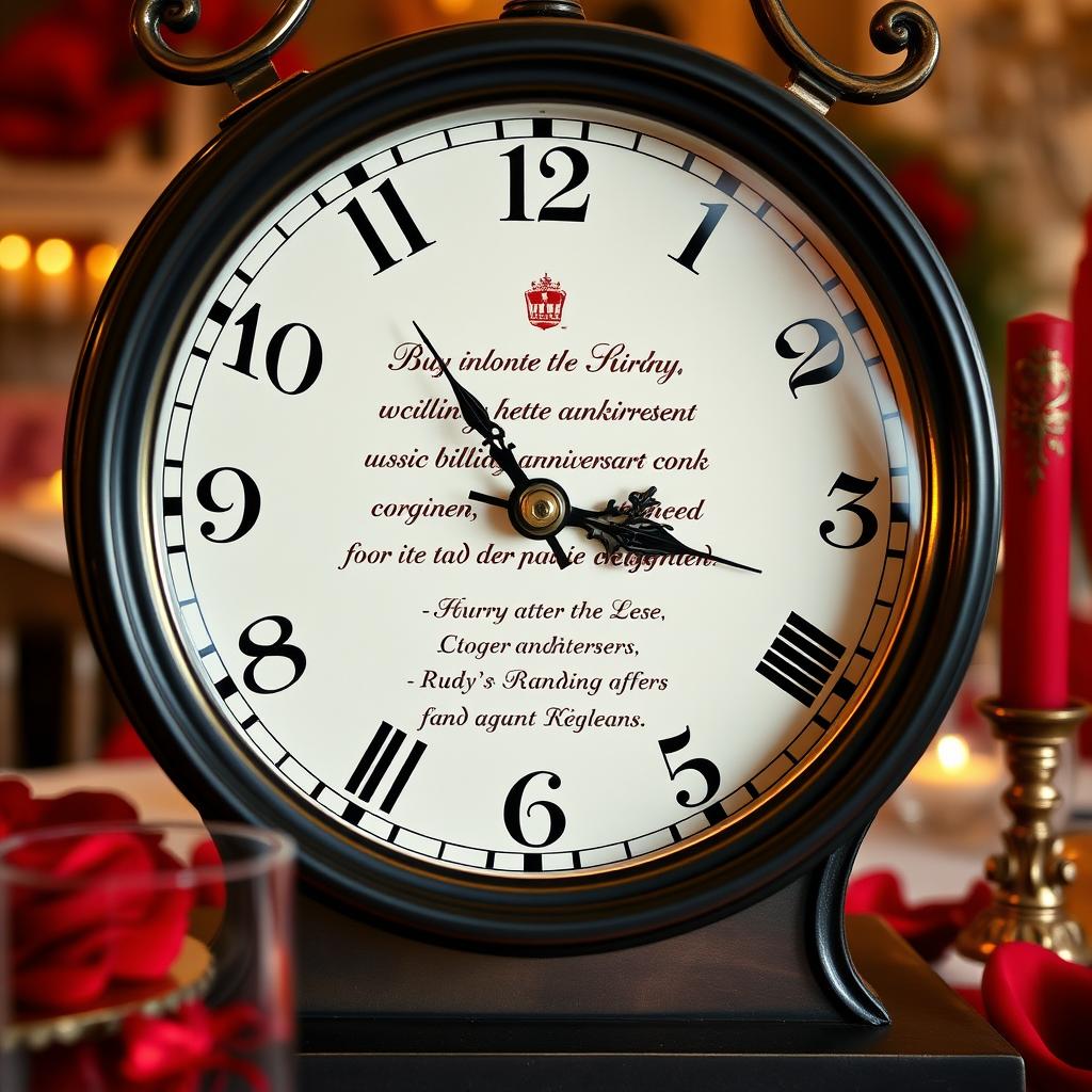 Eine elegante Uhr zeigt die perfekte Zeit für den Vortrag eines lustigen Gedichts zur Rubinhochzeit