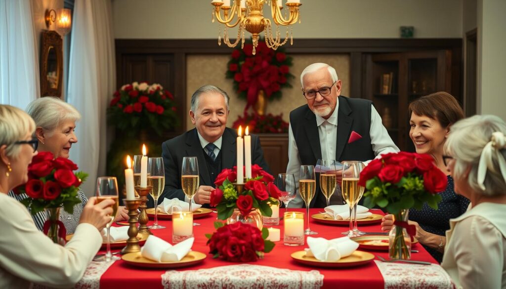 Eine traditionelle deutsche Rubinhochzeitsfeier mit typischen Dekorationen und Symbolen