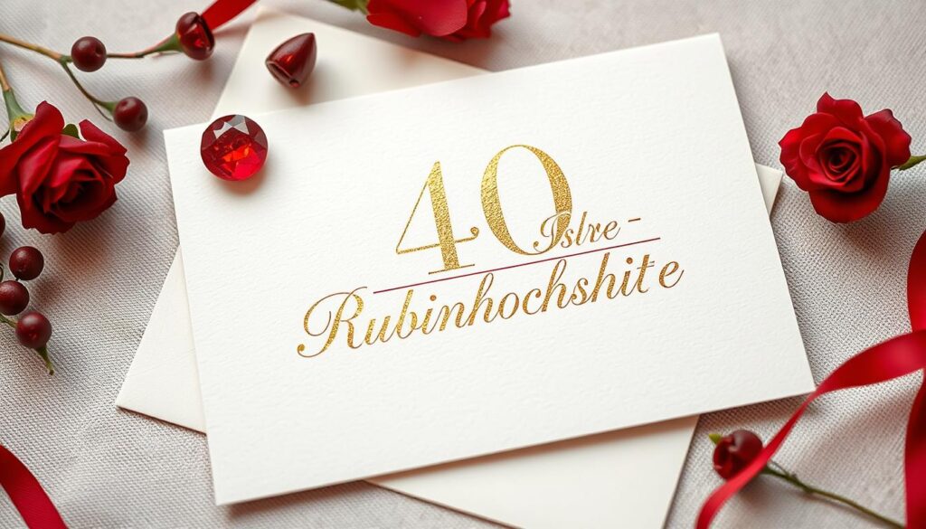 Elegante Einladungskarte für die Rubinhochzeit mit rubinroten Elementen zum 40. Hochzeitstag