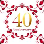 40. Hochzeitstag Rubinhochzeit Bilder kostenlos - Elegantes Rubinhochzeit Logo mit der Zahl 40 und rubinroten Verzierungen für den 40. Hochzeitstag