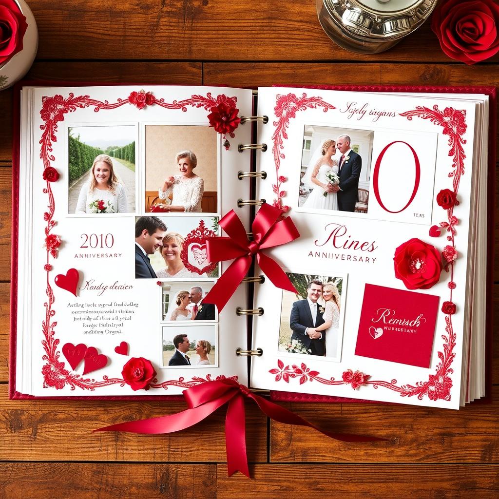 Gestaltetes Fotoalbum mit Erinnerungen und Rubinhochzeit-Motiven zum 40. Hochzeitstag