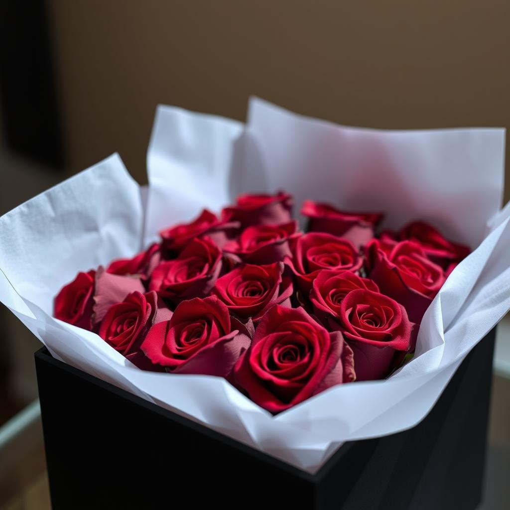 Ein Set rubinroter Rosen, die ewig halten als symbolisches Geschenk