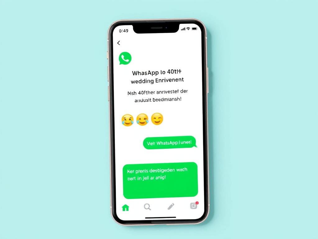Ein Smartphone zeigt eine WhatsApp-Nachricht mit Glückwünschen zur Rubinhochzeit