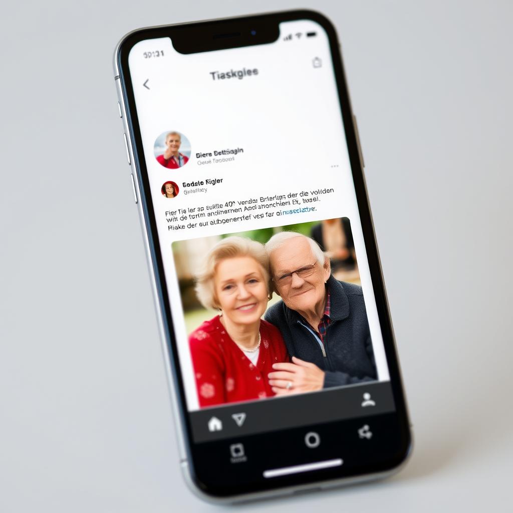 Ein Smartphone zeigt einen Social Media Post zur Rubinhochzeit mit einem lustigen Spruch
