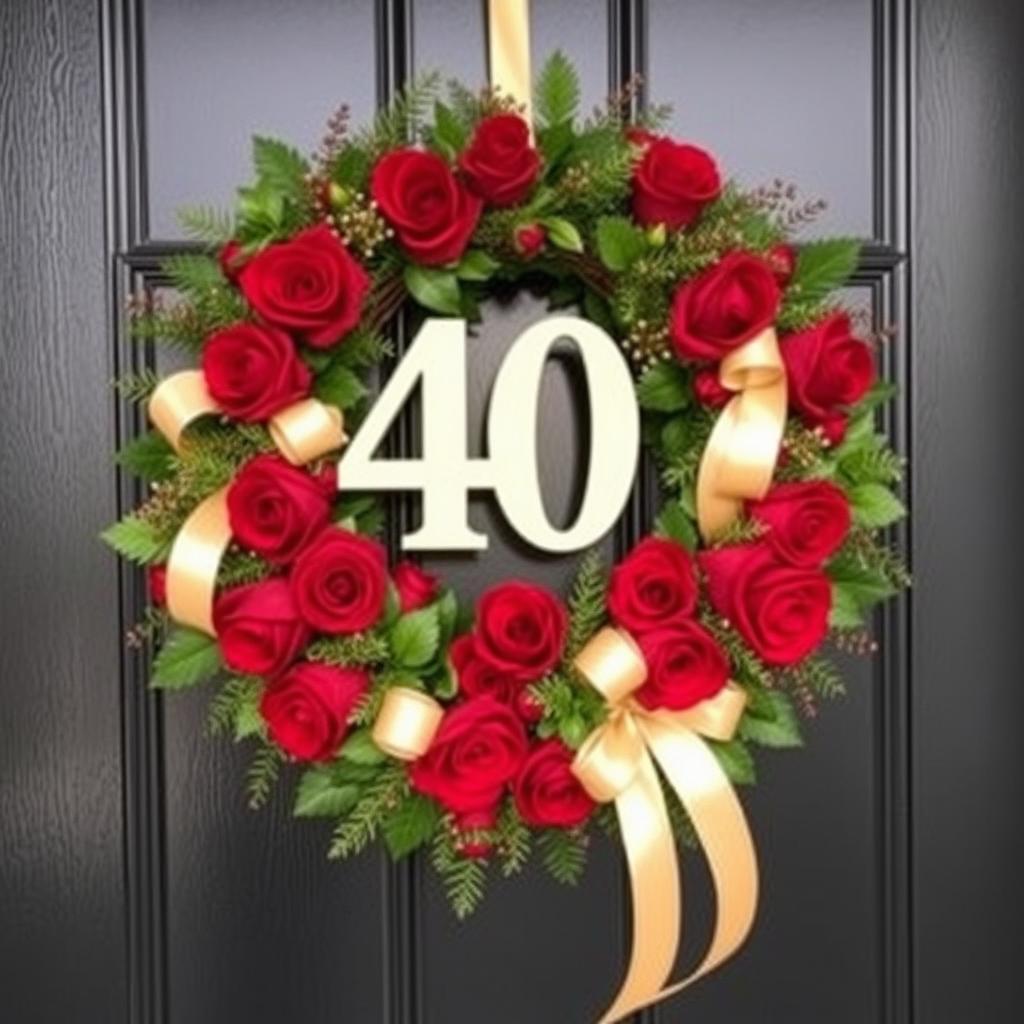 Ein festlicher Kranz mit rubinroten Rosen für die 40 Jahre verheiratet Bedeutung