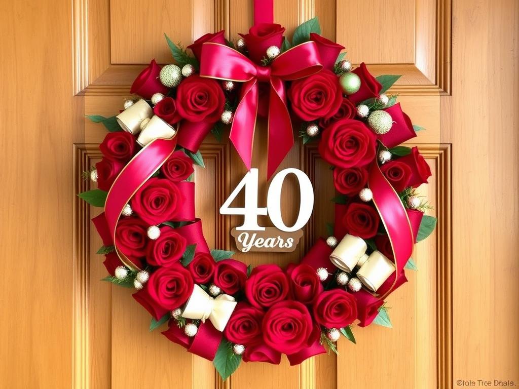 Ein traditioneller Hochzeitskranz mit rubinroten Rosen für den 40. Hochzeitstag