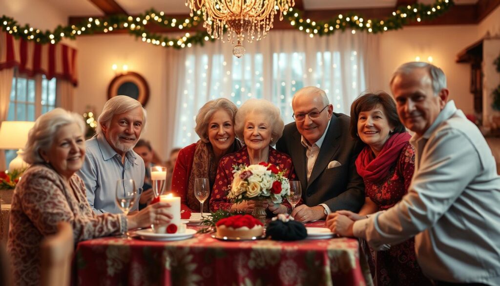 Eine Familienfeier zur Rubinhochzeit mit Kindern und Enkelkindern