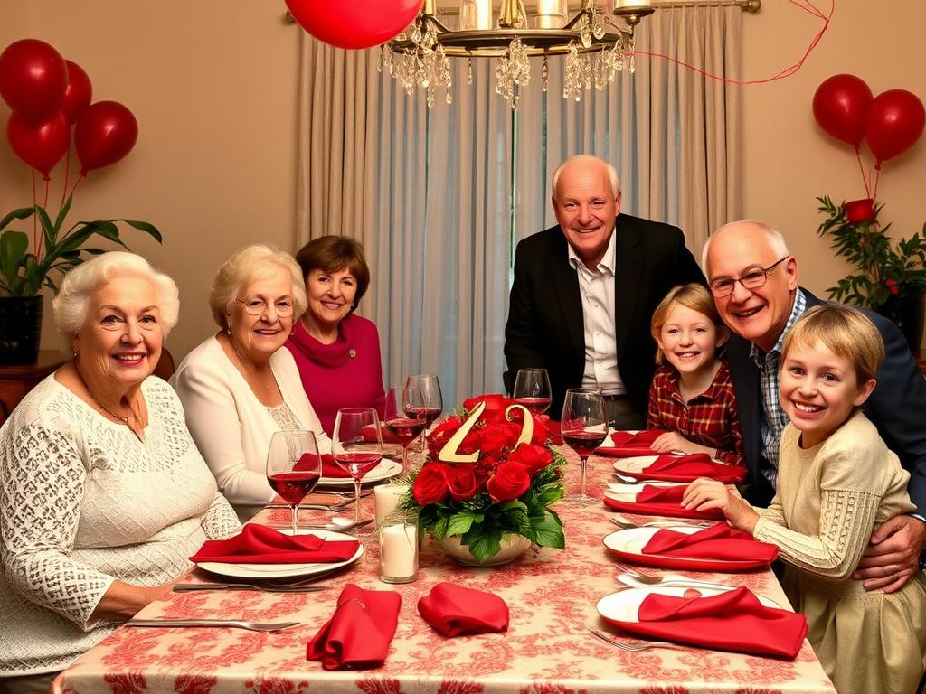 Eine Familienfest zur Rubinhochzeit mit mehreren Generationen