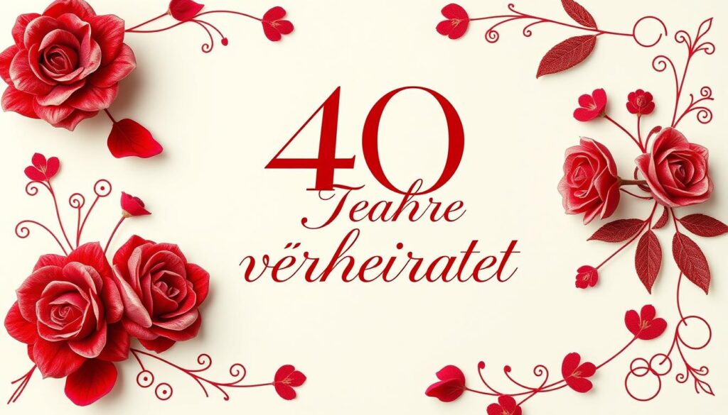 Eine Glückwunschkarte zur Rubinhochzeit mit rubinroten Elementen