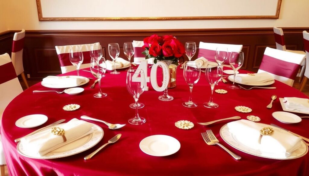 Eine festlich gedeckte Tafel mit rubinroter Dekoration zur Rubinhochzeit