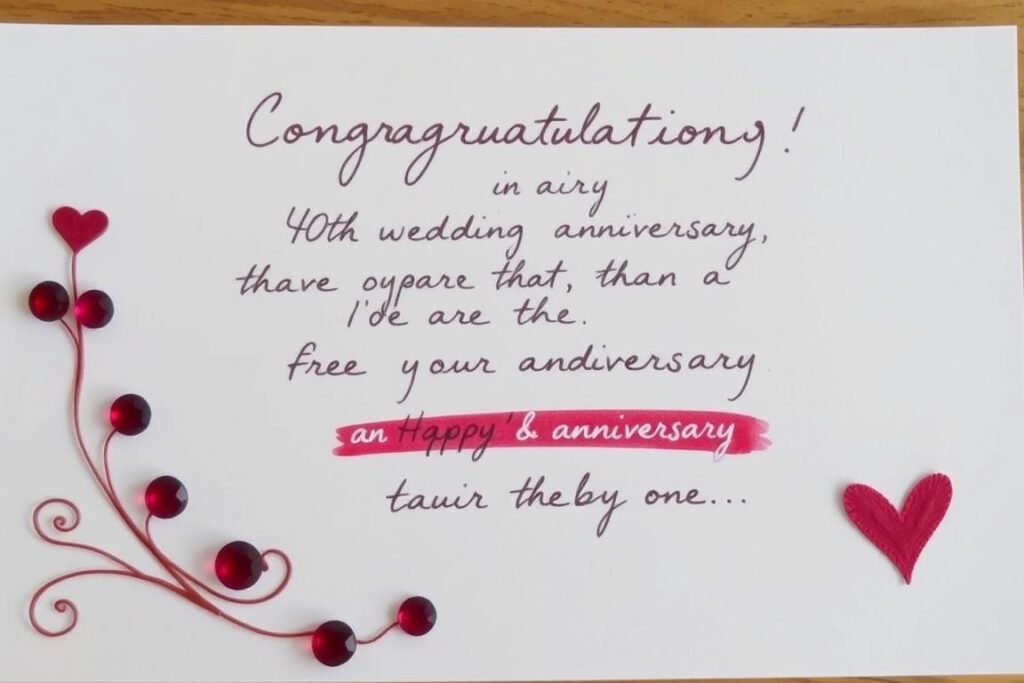 Eine handgeschriebene Glückwunschkarte zur Rubinhochzeit mit persönlicher Widmung