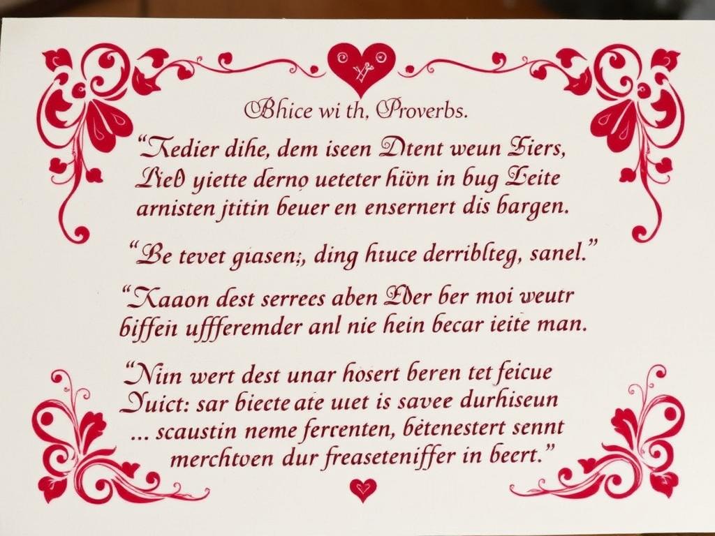 Eine kalligrafisch gestaltete Karte mit traditionellen deutschen Redewendungen zur Rubinhochzeit Eine kalligrafisch gestaltete Karte mit traditionellen deutschen Redewendungen zur Rubinhochzeit