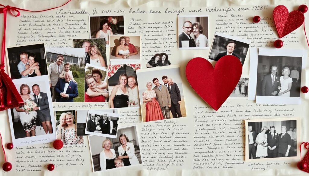 Eine selbstgemachte Collage mit Fotos und Erinnerungen aus 40 Ehejahren