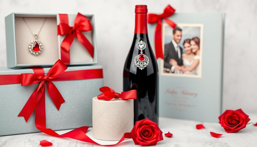 Elegante Geschenkideen für die Rubinhochzeit mit rubinroten Akzenten