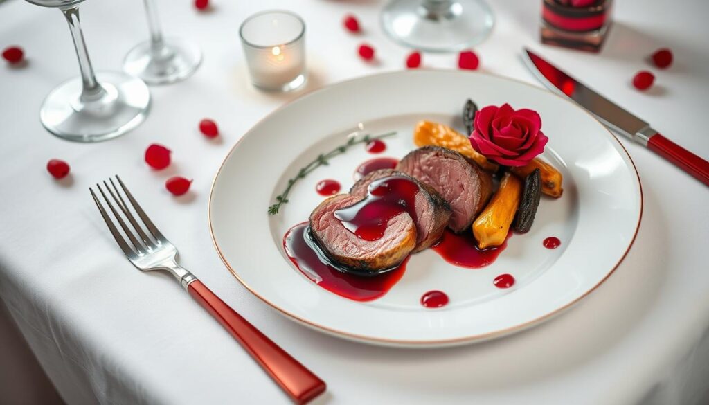 Festliches Menü mit rubinroten Akzenten zum 40. Hochzeitstag