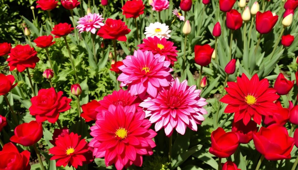Gartenbeet mit rubinroten Blumen zum 40. Hochzeitstag