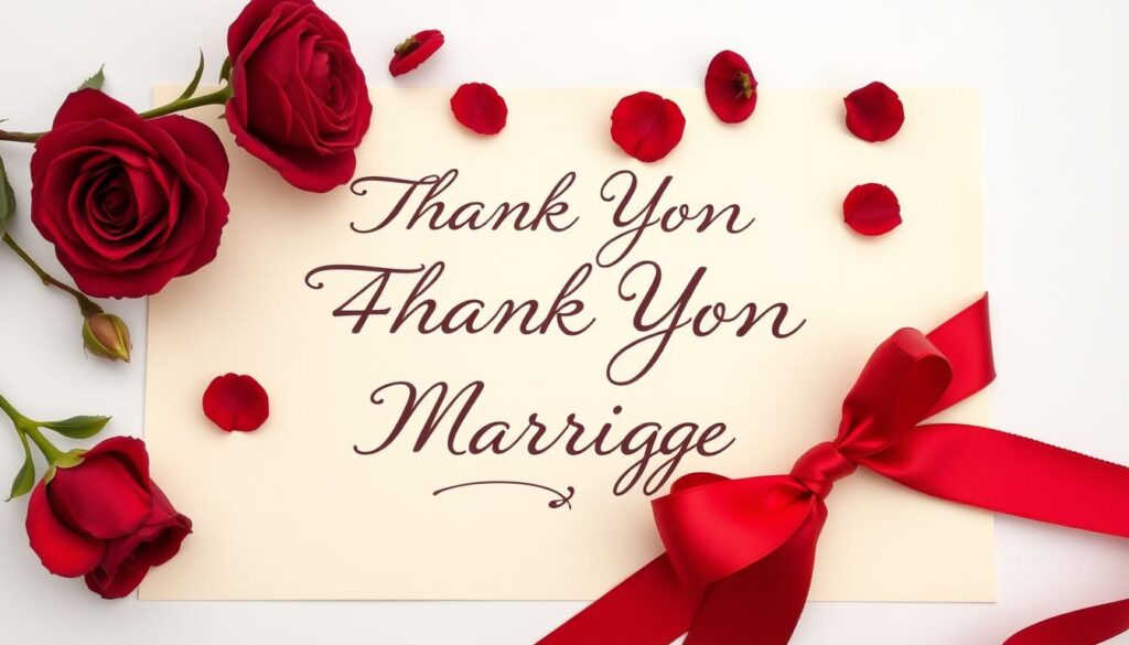 Handgeschriebene Dankeskarte mit roten Rosen zum 40. Hochzeitstag