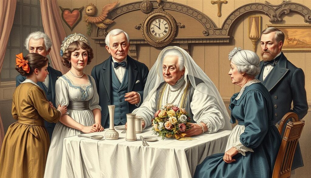 Historische Darstellung einer Rubinhochzeitsfeier aus dem 19. Jahrhundert