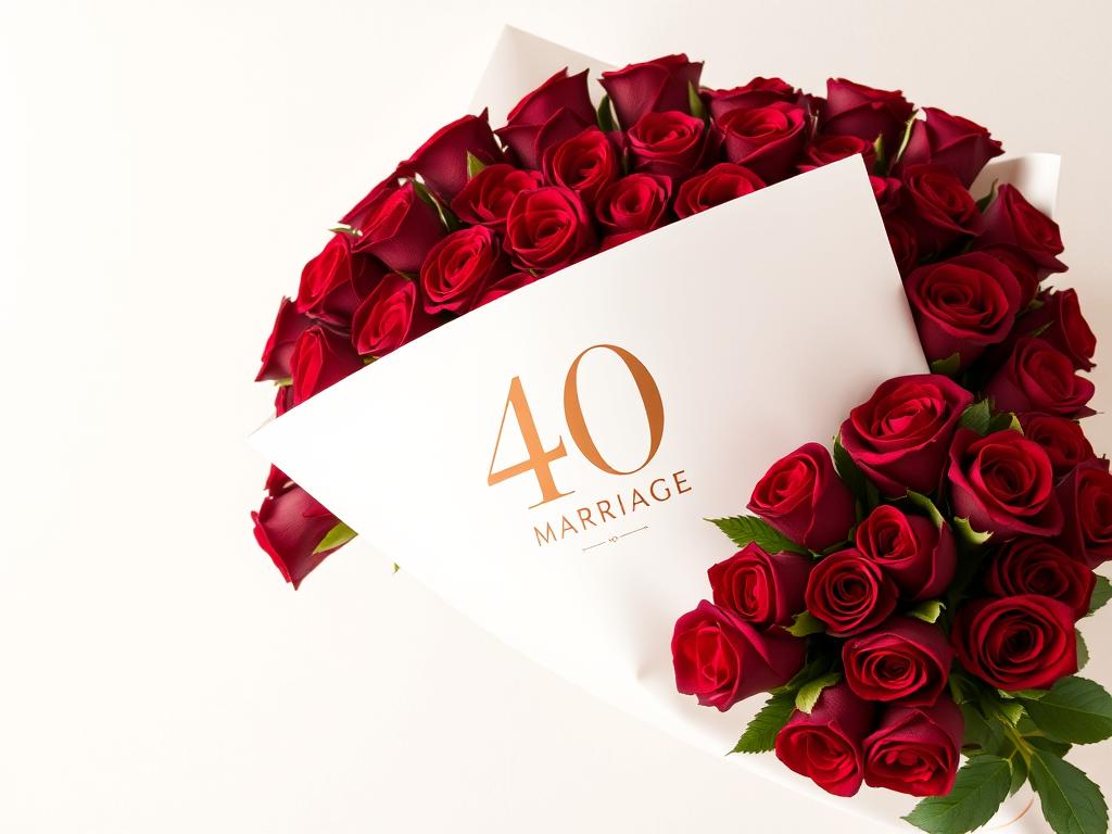 Strauß mit 40 rubinroten Rosen zum 40. Hochzeitstag