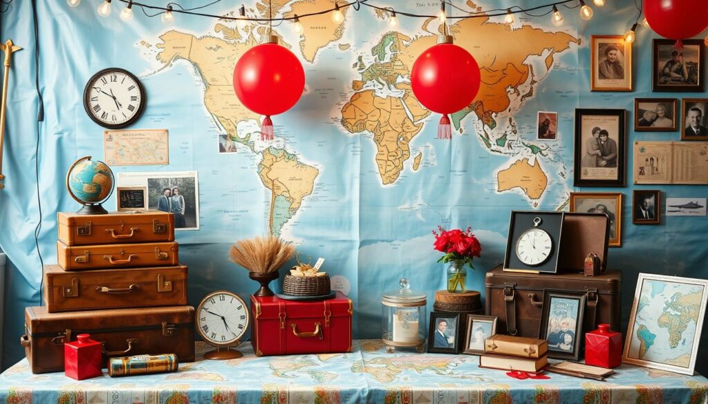 Themenfeier zum 40. Hochzeitstag basierend auf der gemeinsamen Leidenschaft des Paares für Reisen