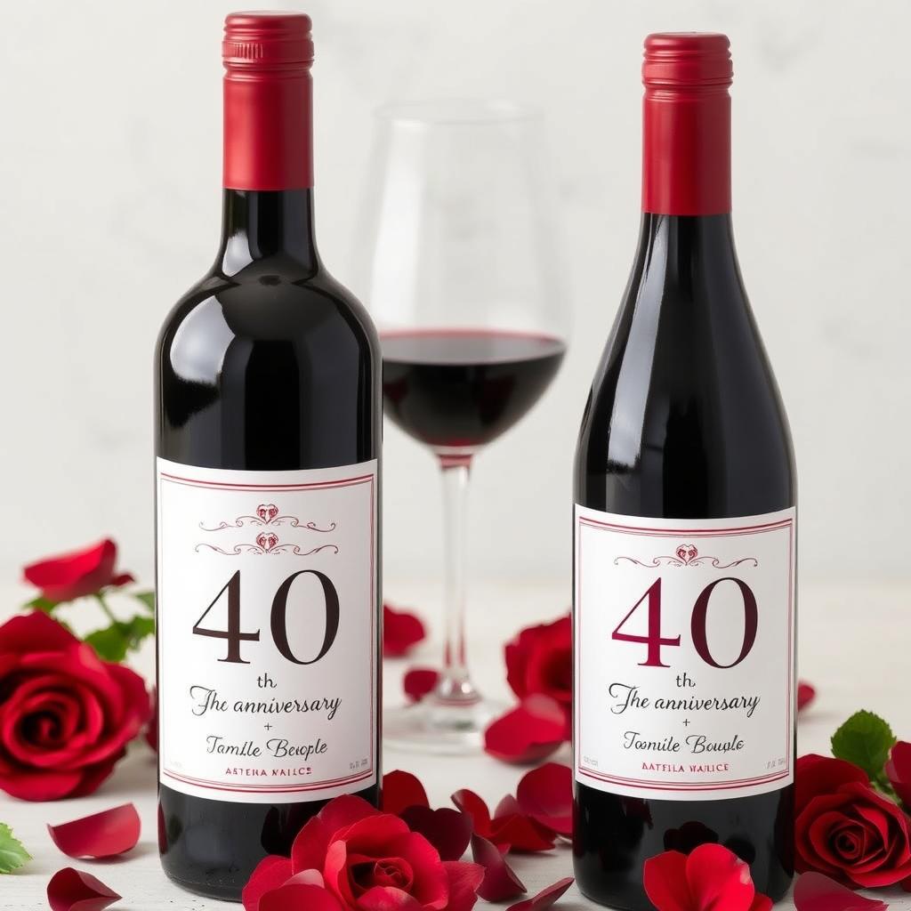 Weinflaschen mit personalisierten Etiketten zum 40. Hochzeitstag