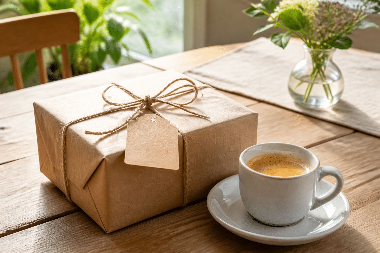 Bedeutung der Hochzeitstage: Stilvoll verpacktes Geschenk für ein Ehejubiläum mit Karte