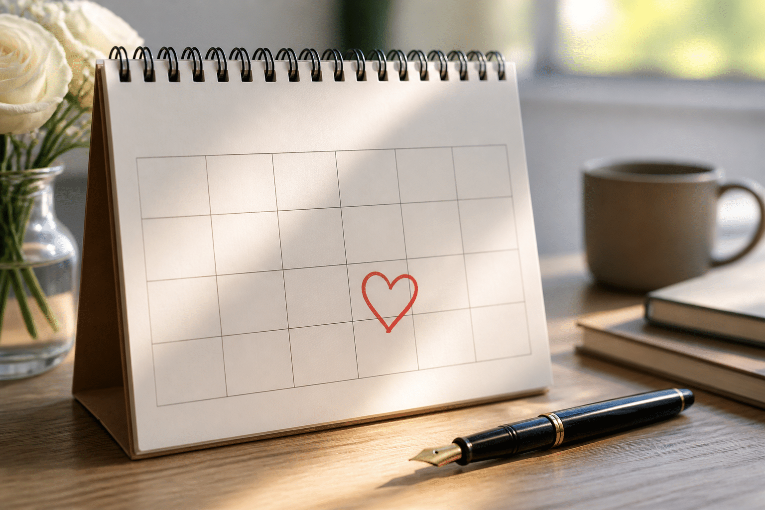 Kalender mit markiertem Datum für die Bedeutung der Hochzeitstage im Jahresverlauf